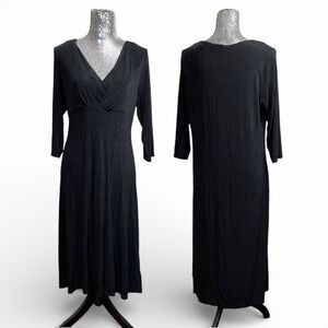 Vintage Y2K Slinky Minimalist Black A-Line Midi Little Black Dress Large Holiday